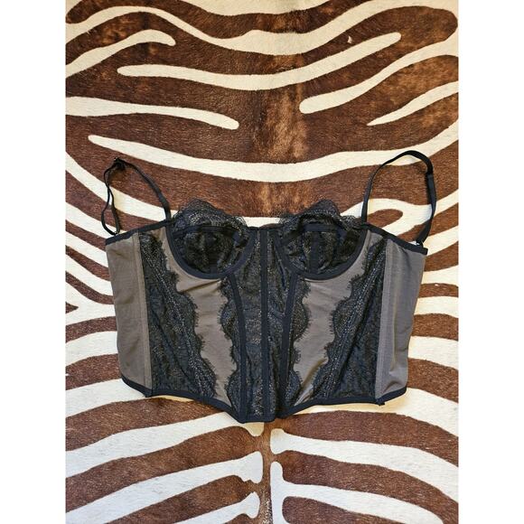 Urban Outfitters Out From Under Modern Love Lace Corset Black Nude Size M - Picture 1 of 4